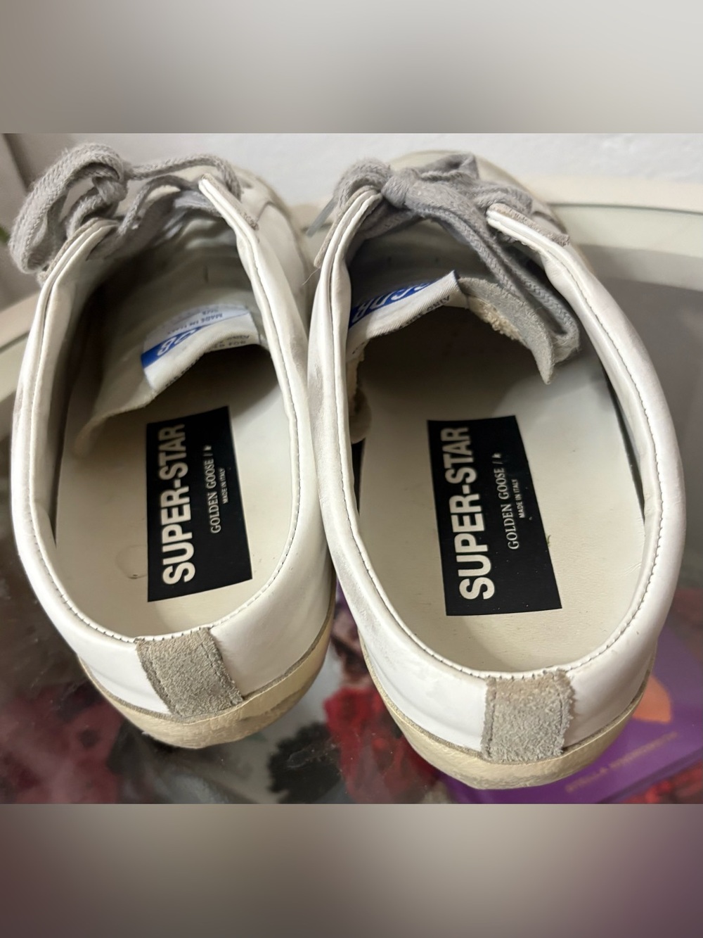 Authentic Golden Goose White and Gray Super-Star Sneakers Slides with Glitter - Picture 2 of 3